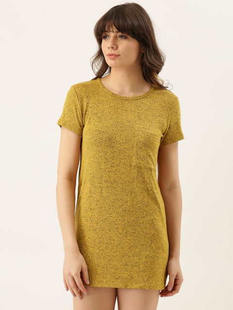 

FOREVER 21 Women Mustard Yellow Solid T-shirt Dress