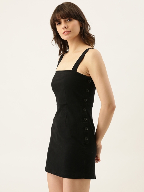 

FOREVER 21 Women Black Solid Sheath Dress With Button Detailing