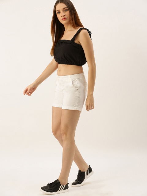 

FOREVER 21 Women Black Solid Cropped Blouson Top
