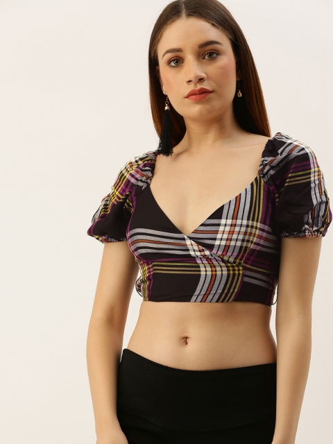 

FOREVER 21 Women Black Checked Bralette Top