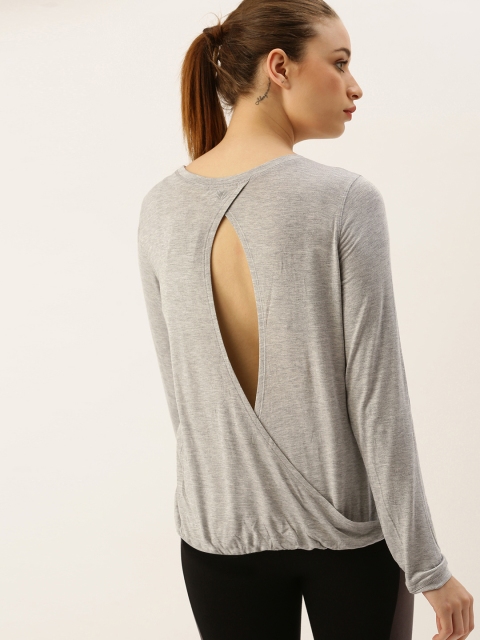 

FOREVER 21 Women Grey Melange Solid Styled Back Top With Back Wrap Detail