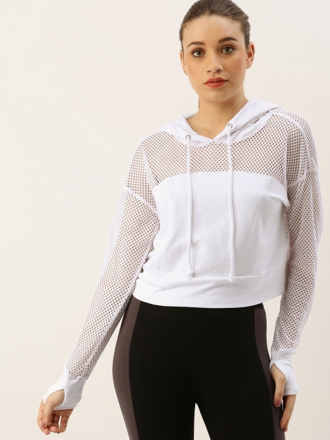 

FOREVER 21 Women White Solid Sheer Top With Hood