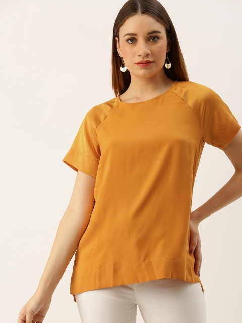 

FOREVER 21 Women Mustard Yellow Solid High-Low Top