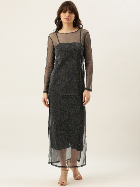 

FOREVER 21 Women Black Solid A-Line Dress With Shimmer Detail