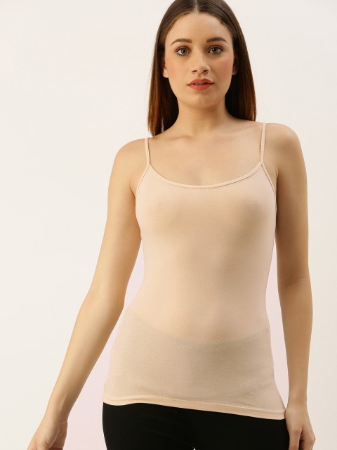 

FOREVER 21 Women Beige Solid Fitted Top