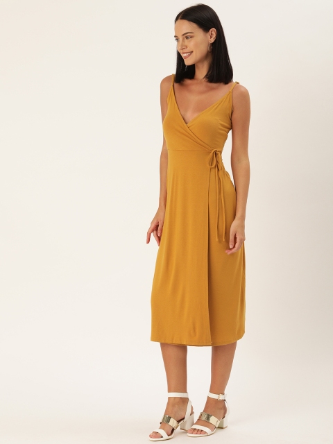 

FOREVER 21 Women Mustard Yellow Solid Wrap Dress