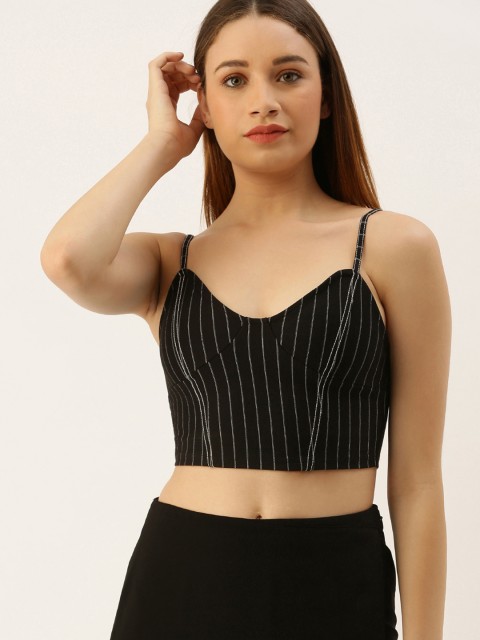

FOREVER 21 Women Black & White Striped Bralette Top