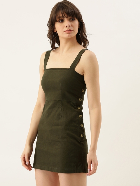 

FOREVER 21 Women Olive Green Solid Sheath Dress