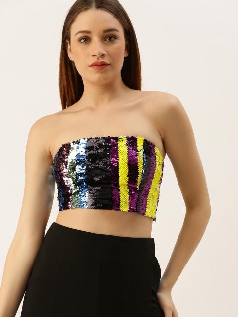 

FOREVER 21 Women Multicoloured Embellished cropped Party Tube Top, Multi