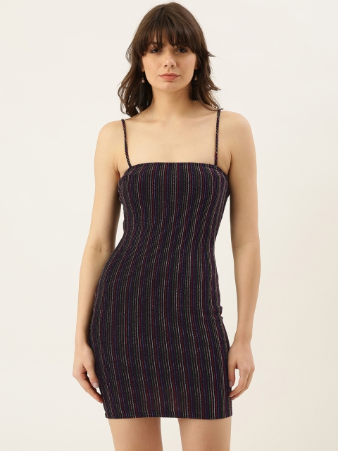 

FOREVER 21 Women Black & Red Self-Striped Bodycon Dress