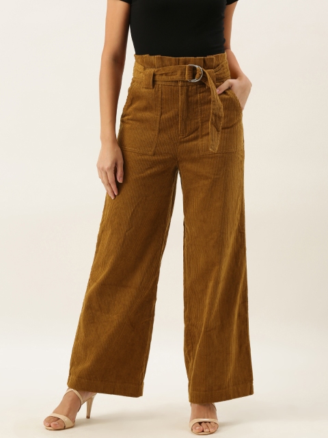 

FOREVER 21 Women Camel Brown Regular Fit Solid Regular Corduroy Trousers