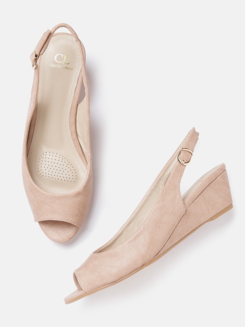 

Carlton London Women Peach-Coloured Snakeskin Textured Wedges