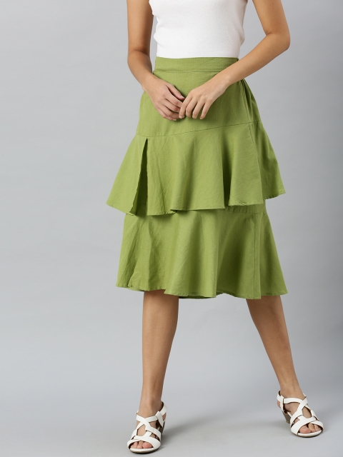 

SASSAFRAS Women Sea Green Solid Layered A-Line Skirt