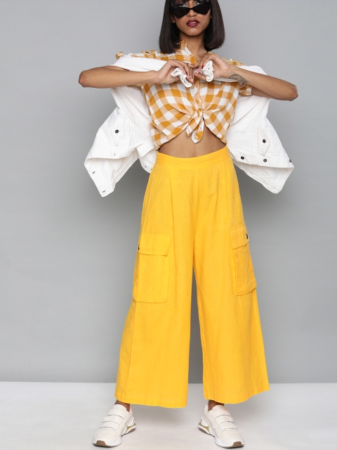 

SASSAFRAS Women Yellow Regular Fit Solid Parallel Trousers