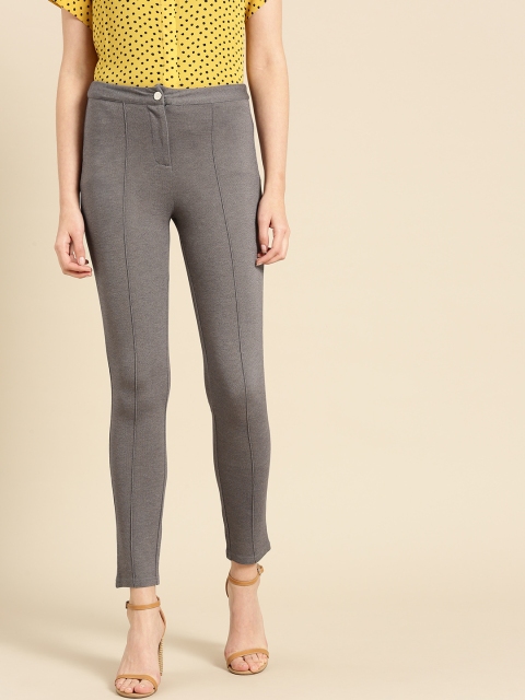 

United Colors of Benetton Women Grey Regular Fit Solid Cigarette Trousers
