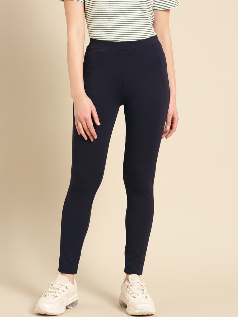 

United Colors of Benetton Women Navy Blue Solid Treggings