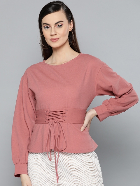 

Harpa Women Dusty Pink Solid Cinched Waist Top
