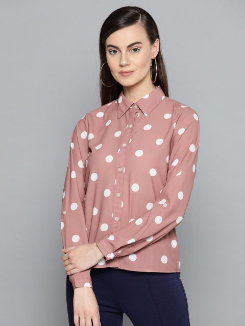 

Harpa Women Dusty Pink & White Regular Fit Printed Casual Shirt