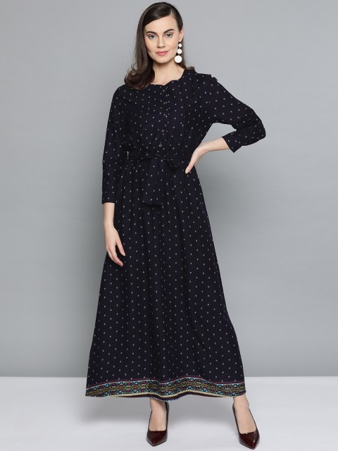 

Harpa Women Navy Blue & White Printed Maxi Dress