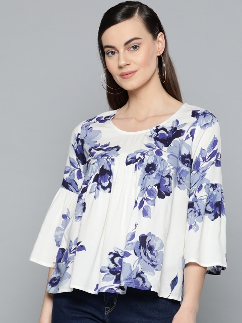 

Harpa Women White & Blue Printed A-Line Top