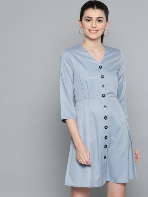 

Harpa Women Blue Solid A-Line Dress