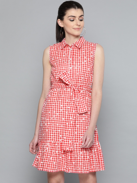 

Harpa Women Red & White Checked A-Line Dress