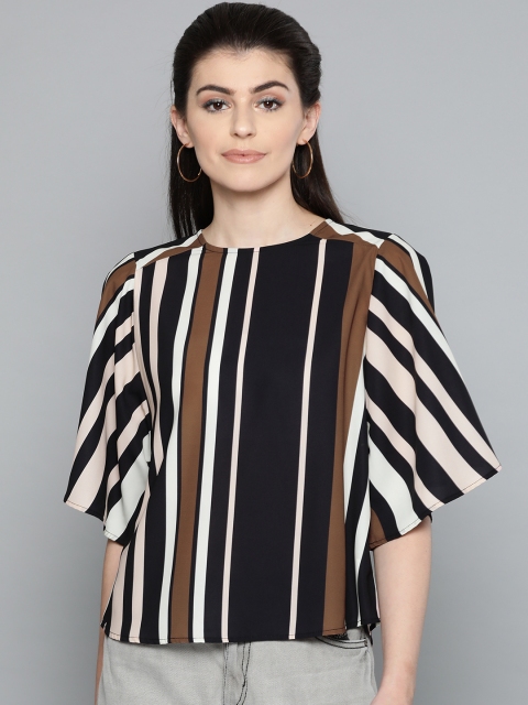 

Harpa Women Black & Dusty Pink Striped Top