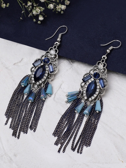 

Rubans Silver-Plated & Navy Blue Classic Drop Earrings