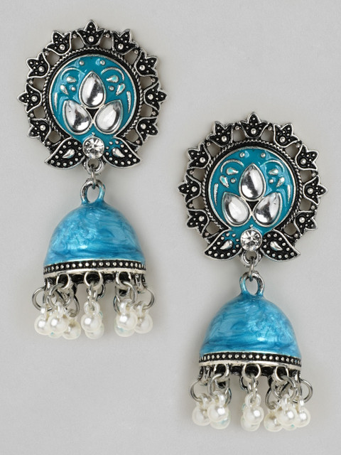 

Rubans Silver-Plated Blue Handcrafted Dome Shaped Jhumkas