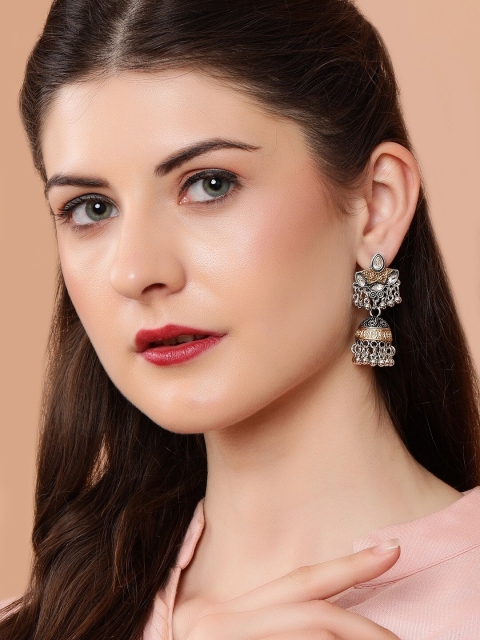 

Rubans Silver-Plated & Gold-Toned Classic Jhumkas