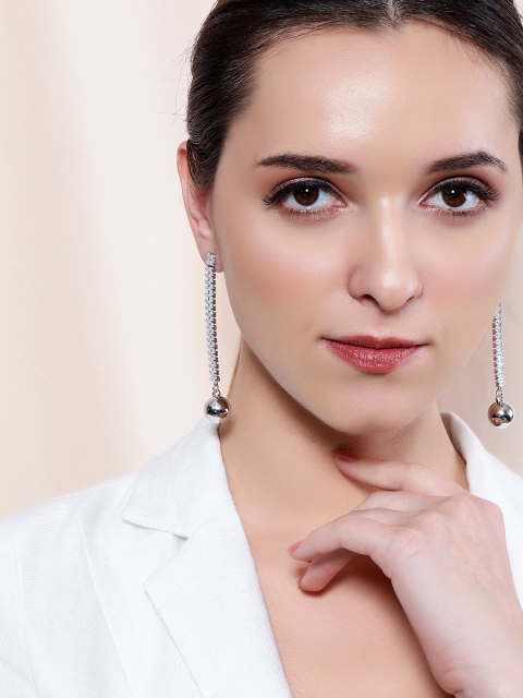 

Rubans Silver-Plated & White American Diamond Classic Drop Earrings