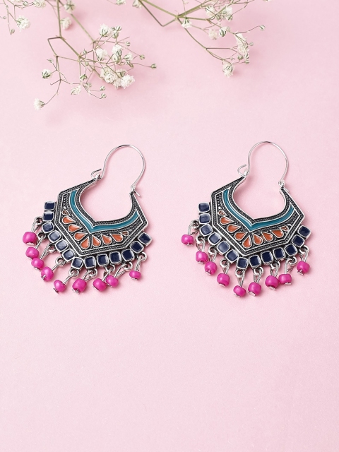 

Rubans Silver-Plated Classic Oxidised Handcrafted Enamel Drop Earrings, Multi