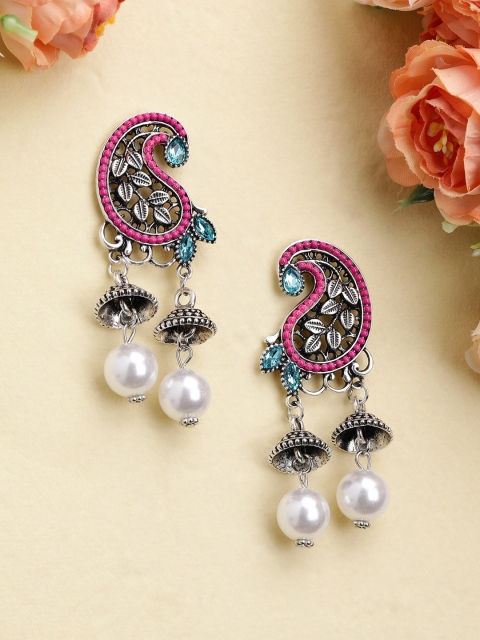 

Rubans Silver Plated Pink Classic Oxidised Drop Earrings