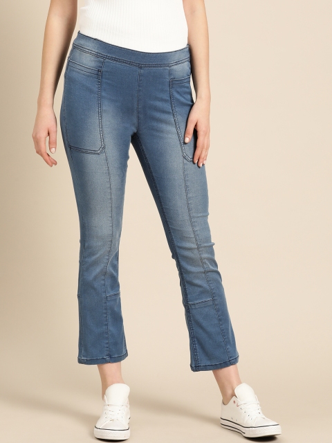 

United Colors of Benetton Women Blue Solid Bootcut High Waist Cropped Jeggings