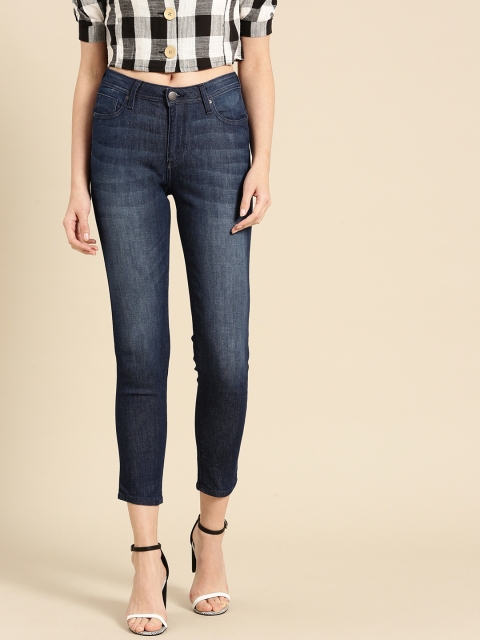

United Colors of Benetton Women Navy Blue Skinny Fit Mid-Rise Cropped Stretchable Jeans