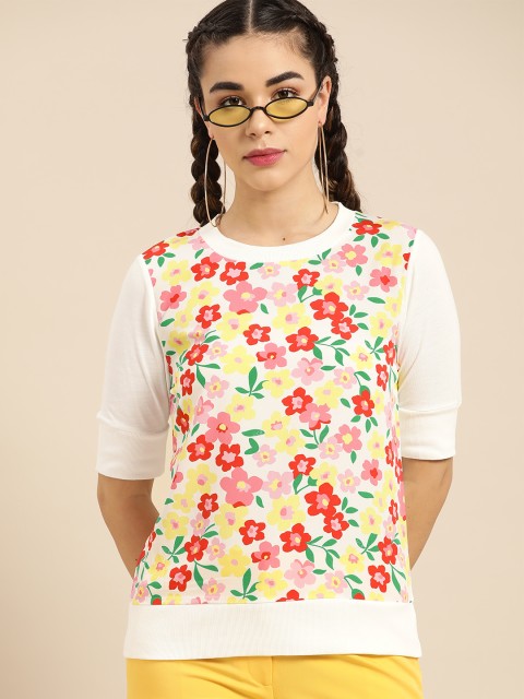 

United Colors of Benetton Women White & Red Printed Top