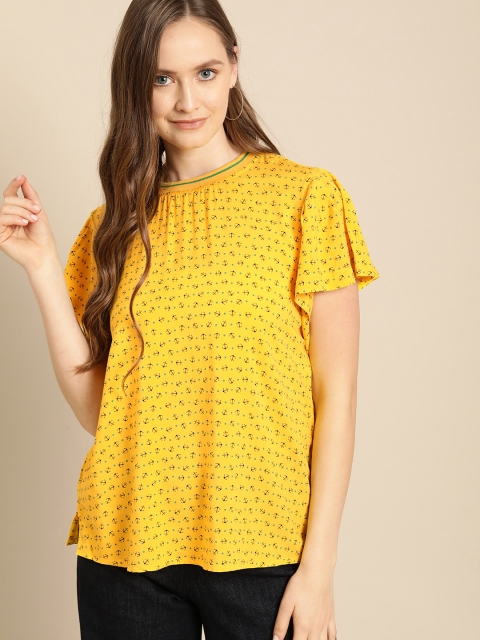 

United Colors of Benetton Women Yellow & Black Nautical Print Top