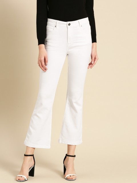 

United Colors of Benetton Women White Bootcut High-Rise Cropped Stretchable Jeans