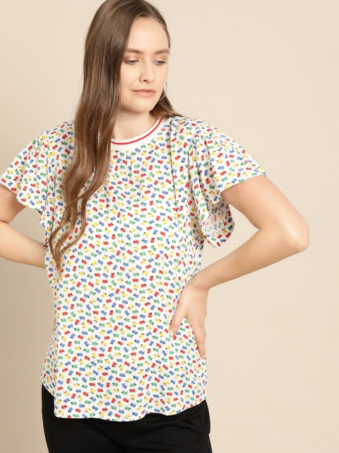 

United Colors of Benetton Women White & Red Quirky Print Regular Top