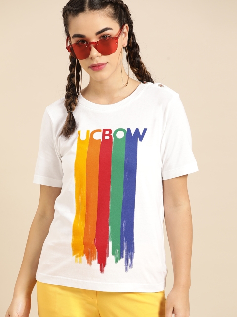 

United Colors of Benetton Women White & Red Printed Round Neck T-shirt