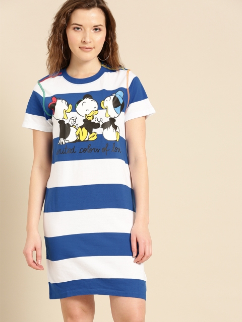 

United Colors of Benetton Women Blue Striped T-shirt Dress