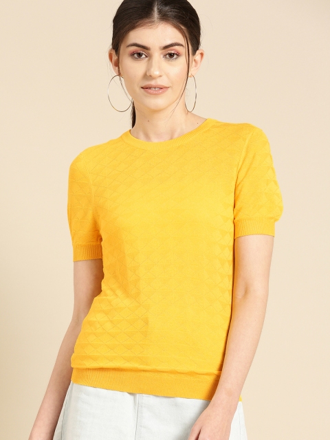 

United Colors of Benetton Women Yellow Self Design Top