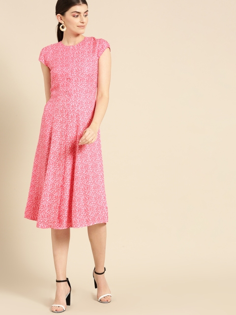 

United Colors of Benetton Women Pink Printed A-Line Dress