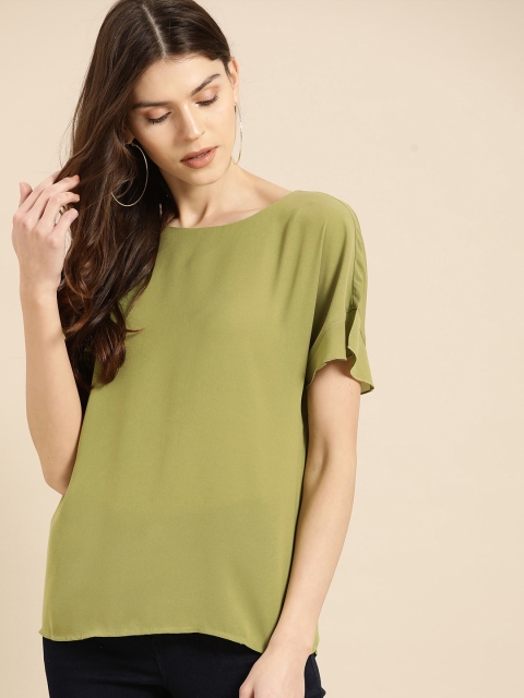 

United Colors of Benetton Women Olive Green Solid Top