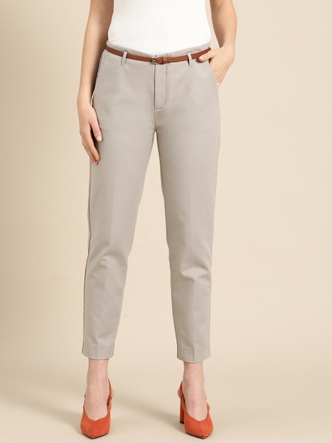 

United Colors of Benetton Women Grey Regular Fit Solid Cropped Formal Trousers