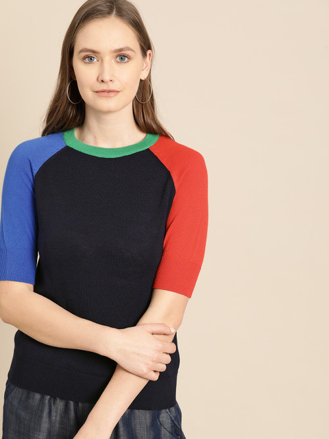 

United Colors of Benetton Women Navy Blue Solid Winter Regular Top