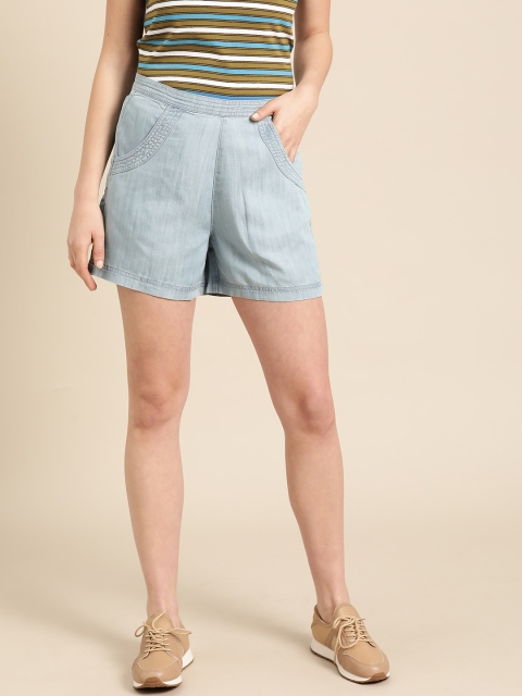 

United Colors of Benetton Women Blue Washed Regular Fit Chambray Regular Shorts