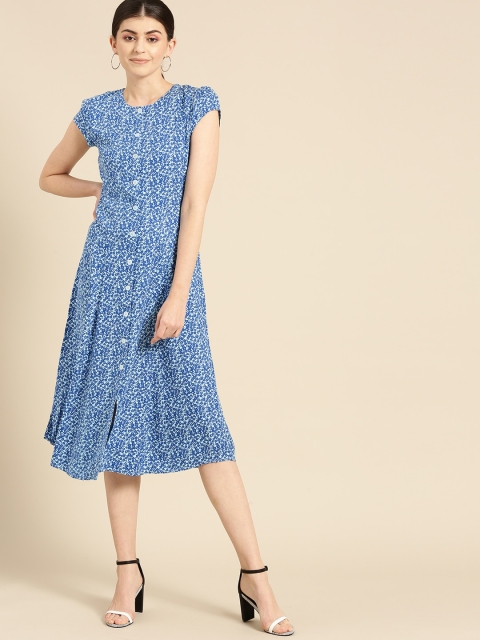 

United Colors of Benetton Women Blue Printed A-Line Dress