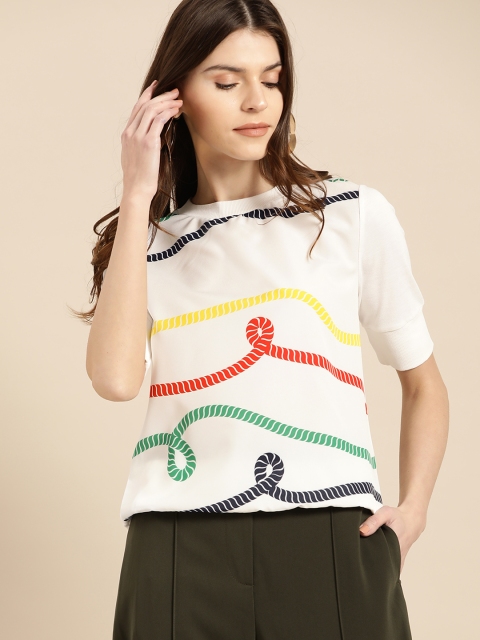 

United Colors of Benetton Women White & Red Printed Regular Top