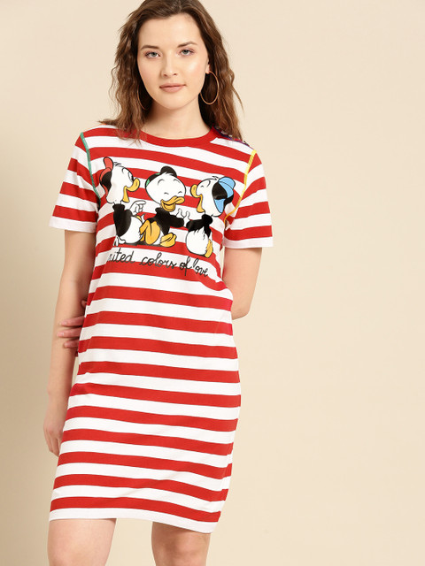 

United Colors of Benetton Women Red & White Striped T-shirt Dress